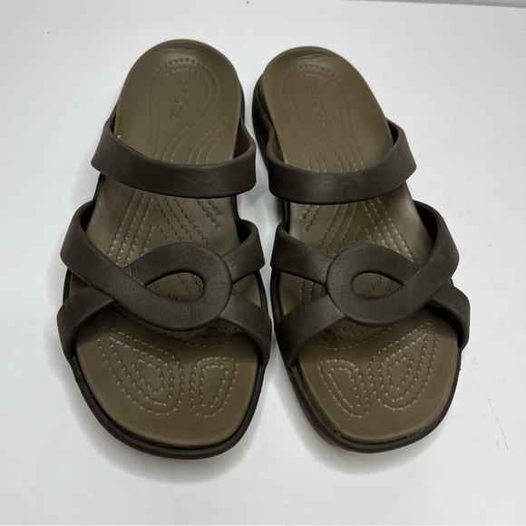 CROCS Shoes - CROCS Meleen Twist Brown Strappy Comfort Slide Sandals Women's Size 8